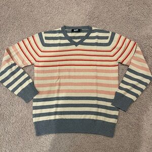 MARCUS Multicolor Retro Vintage Vibes Knit Stripe V-neck Sweatshirt
